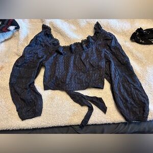 American Eagle Outfitters Dark Blue Off-Shoulder Blouse